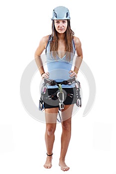 Woman in climbing equipment