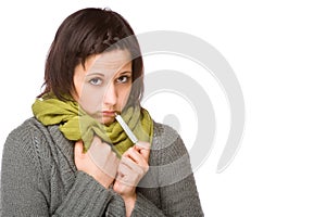 Woman With Clinical Thermometer