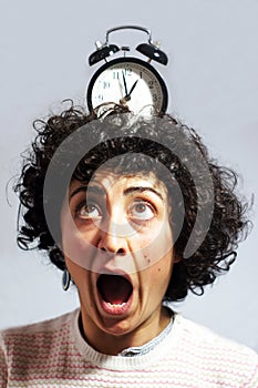 Woman with a clock on her head