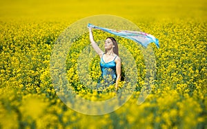 Woman with closed eyes enjoy in nature