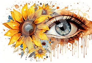 Woman closeup beauty woman art female watercolor bright background eye flower makeup nature