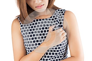 Woman is clutching her chest photo