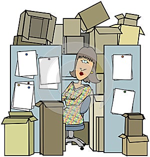 Woman In A Cluttered Cubicle