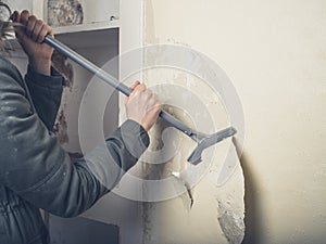Woman in coast stripping wallpaper photo