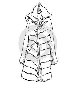 Woman coat for winter. Clothes sketch