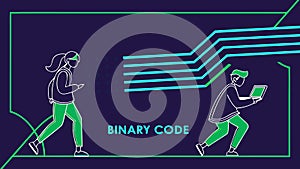 Woman Coding on Laptop, Binary Background, vector design Generative AI
