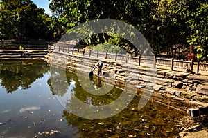 Woman collecting water in Temple Area, Cambodia