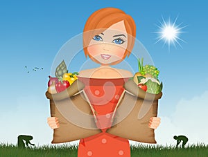 Una donna raccoglie verdure verdura giardino 