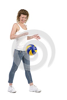 Woman with colored ball closeup