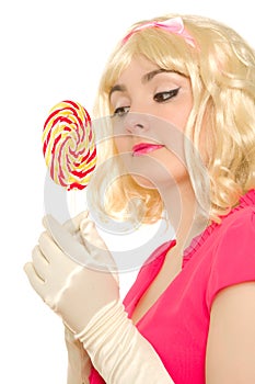 Woman with colorful lollipop