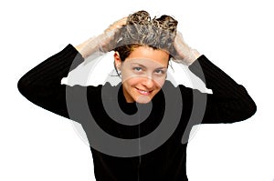 Woman coloring her hair