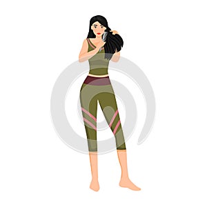 Woman combing hair flat color vector faceless character