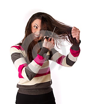 Woman is combing her hair