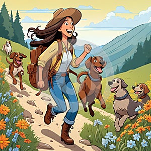 Woman comic backpack outdoor recreation hike jog run