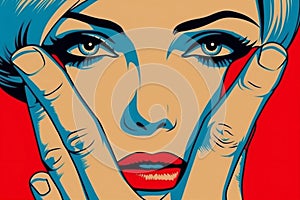 woman comic fashion art illustration smart retro wow poster girl face. Generative AI.