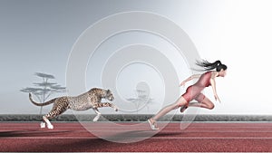 Woman competes with a cheetah