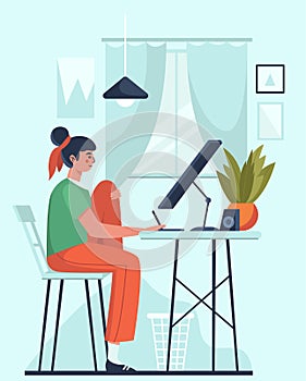 Graphic designer at home interior. Flat design illustration. Vector