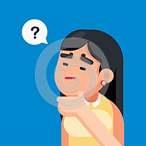 Woman is confusing and thinking with question marks sign, Vector illustration