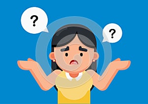 Woman is confusing and thinking with question marks sign, Vector illustration