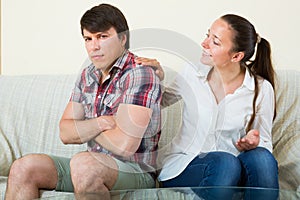 Woman consoling the depressed man