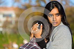 Woman consoling her sad boyfriend or husband