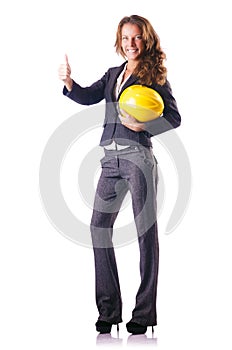 Woman construction worker with hard hat