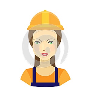 Woman construction worker with hard hat helmet