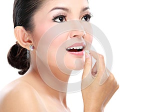 Woman consume pill photo