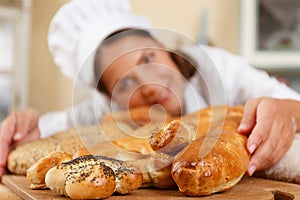 Woman cook with baked goods