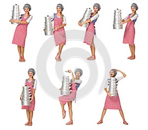 The woman cook isolated on the white background