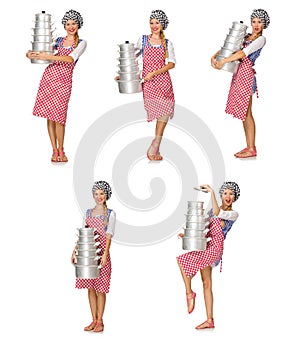 The woman cook isolated on the white background