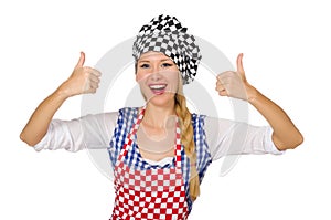 The woman cook isolated on the white background