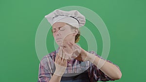 Woman cook smelling his hands