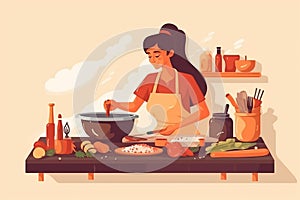 Woman cooking. flat design illiustration