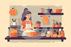 Woman cooking. flat design illiustration