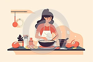 Woman cooking. flat design illiustration