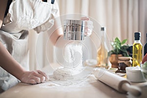 Woman cooking healthy balanced food.Carbohydrates.Whole grains.Dieting Concept.