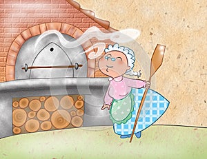 Woman cooking with a wood-burning oven