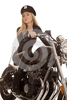 Woman cop motorcycle ride look