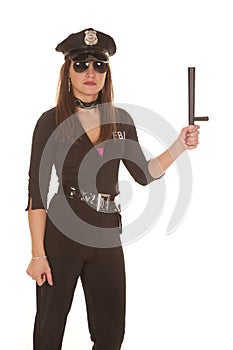 Woman cop with stick up