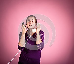 Woman on Corded Phone
