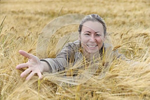 Woman in cornfield