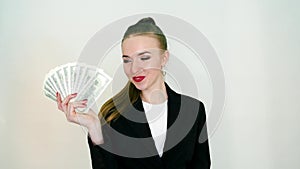 Woman Corporate Business Employee Holding Dollar Banknotes