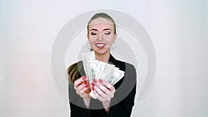 Woman Corporate Business Employee Holding Dollar Banknotes