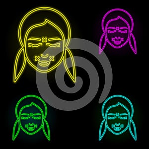 Woman, correction wrinkle neon color set icon. Simple thin line, outline vector of anti age icons for ui and ux, website or mobile
