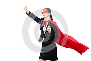Woman cosplay superhero with gripped fist