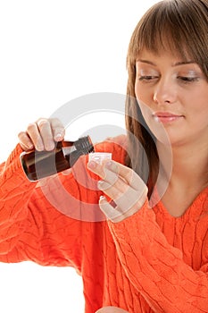 Woman with cough syrup