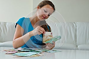 Woman counting money