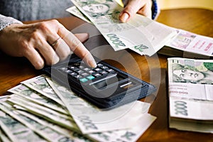 Woman counting money