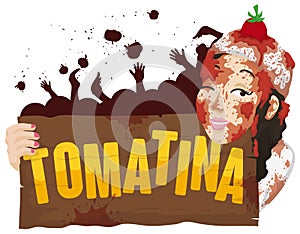Woman Covered with Tomatoes Holding a Sign for Tomatina Festival, Vector Illustration photo